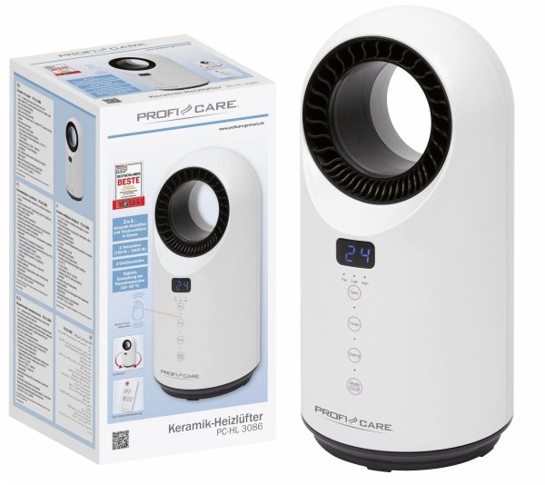 Ceramiczny grzejnik elektryczny, termowentylator, farelka + Pilot 1500 W ProfiCare PC-HL 3086
