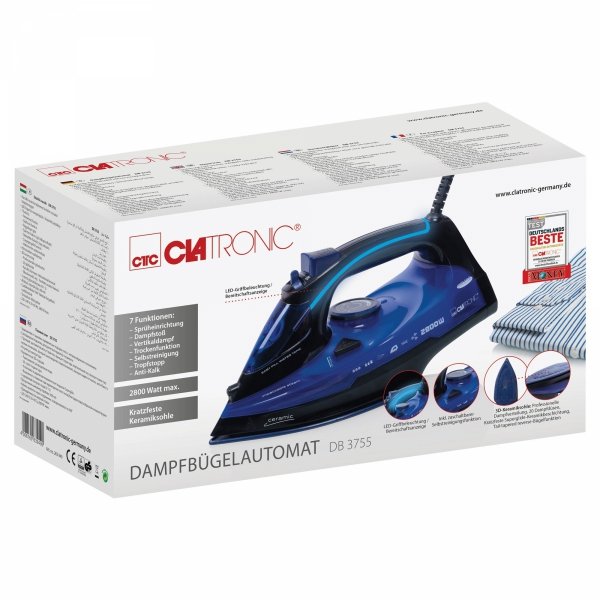 Żelazko parowe, ceramiczne z samooczyszczaniem, mocne 2800 W Clatronic DB 3755