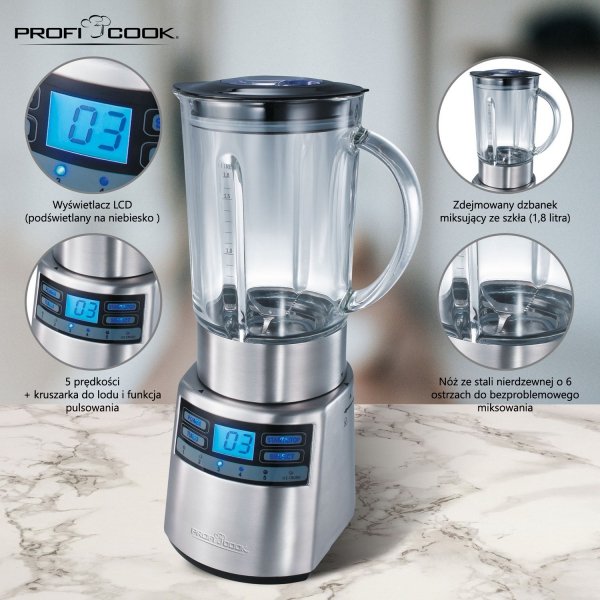 Blender kielichowy do koktajli, mikser uniwersalny ProfiCook PC-UM 1006