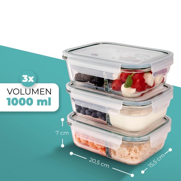 Szklane pojemniki z przegródkami 3x Classbach C-FHDM 4021 G