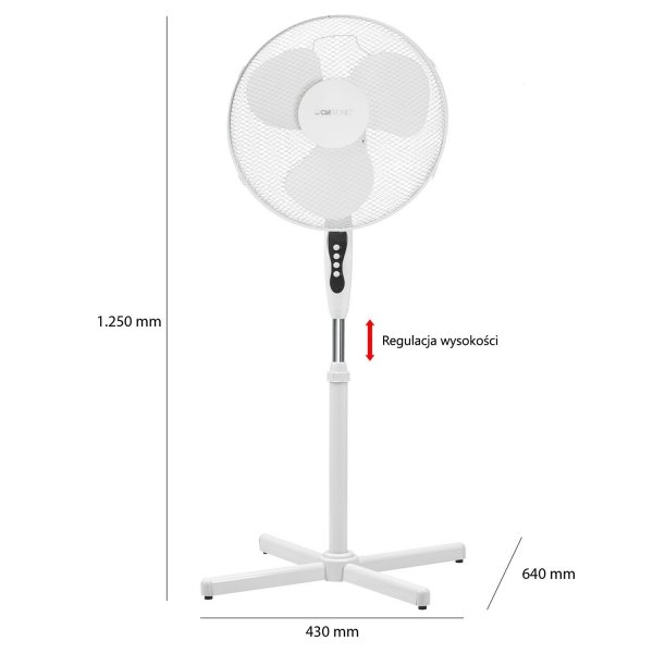 Wentylator stojący wiatrak podłogowy Clatronic VL 3603 S (Ø40cm, wys.125cm, biały)