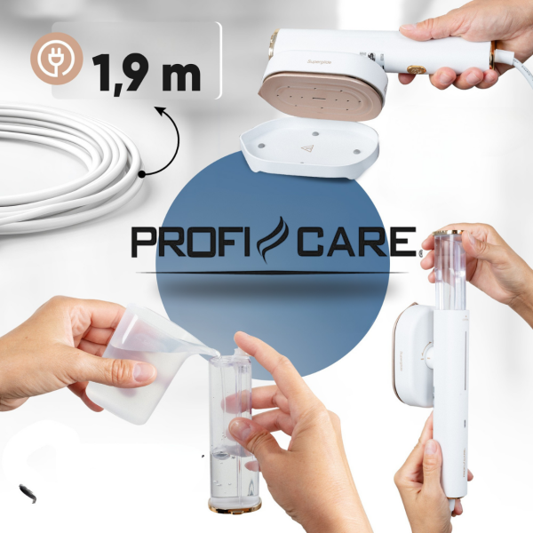 Żelazko turystyczne i steamer 2w1 ProfiCare PC-DG 3124 (biało–złoty)