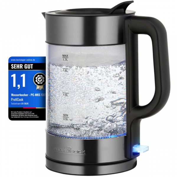 Czajnik elektryczny szklany 1.7 L ProfiCook PC-WKS 1322 G (ciemny inox)