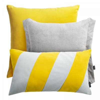 Gelb-Graues Dekokissen-Set Pepper + Stripes