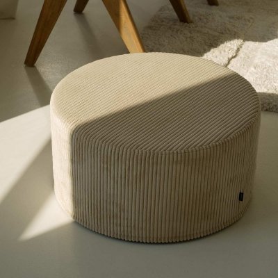 Duża okrągła kremowa pufa CORD Slim 60x30