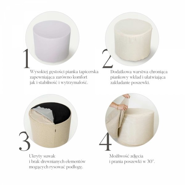 Beiger runder Pouf Cozy 45x35