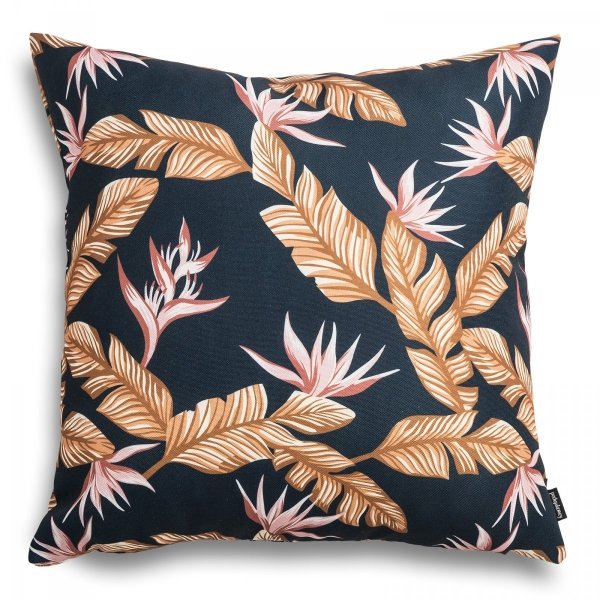 Strelitzia Garden Pillow on Black Background 45x45