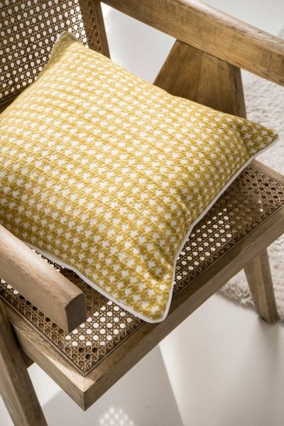 Yellow Set of 5 Decorative Bedroom Pillows Cord