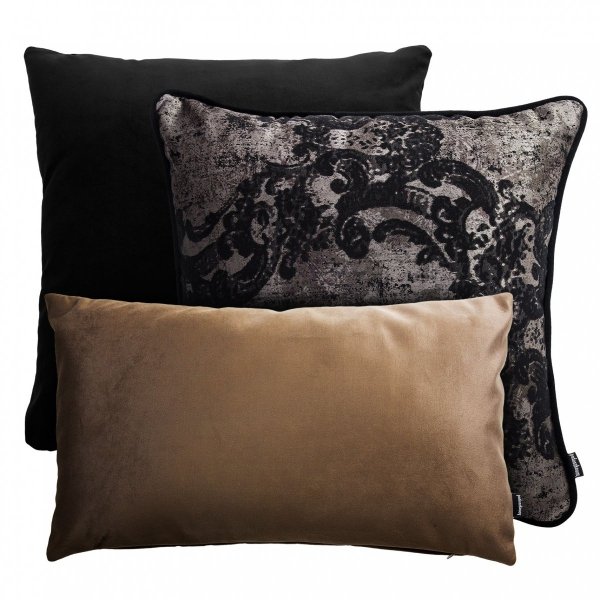 Czarno beżowy zestaw poduszek dekoracyjnych Pram+Gold+Velvet