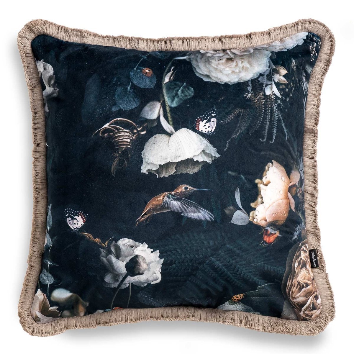 Schwarzes Dekokissen mit Blumen 45x45