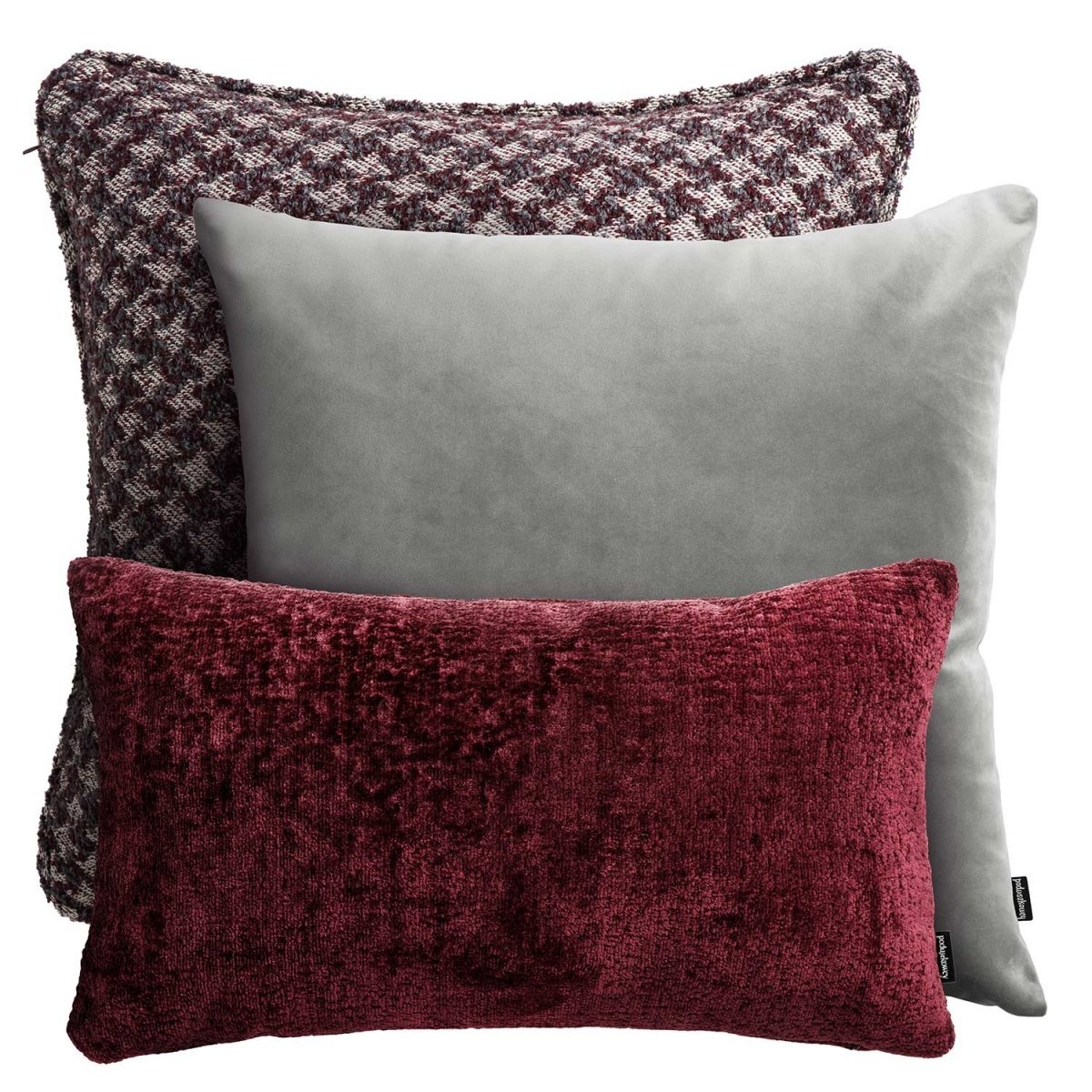 Burgundy-Gray Decorative Pillow Set with Houndstooth