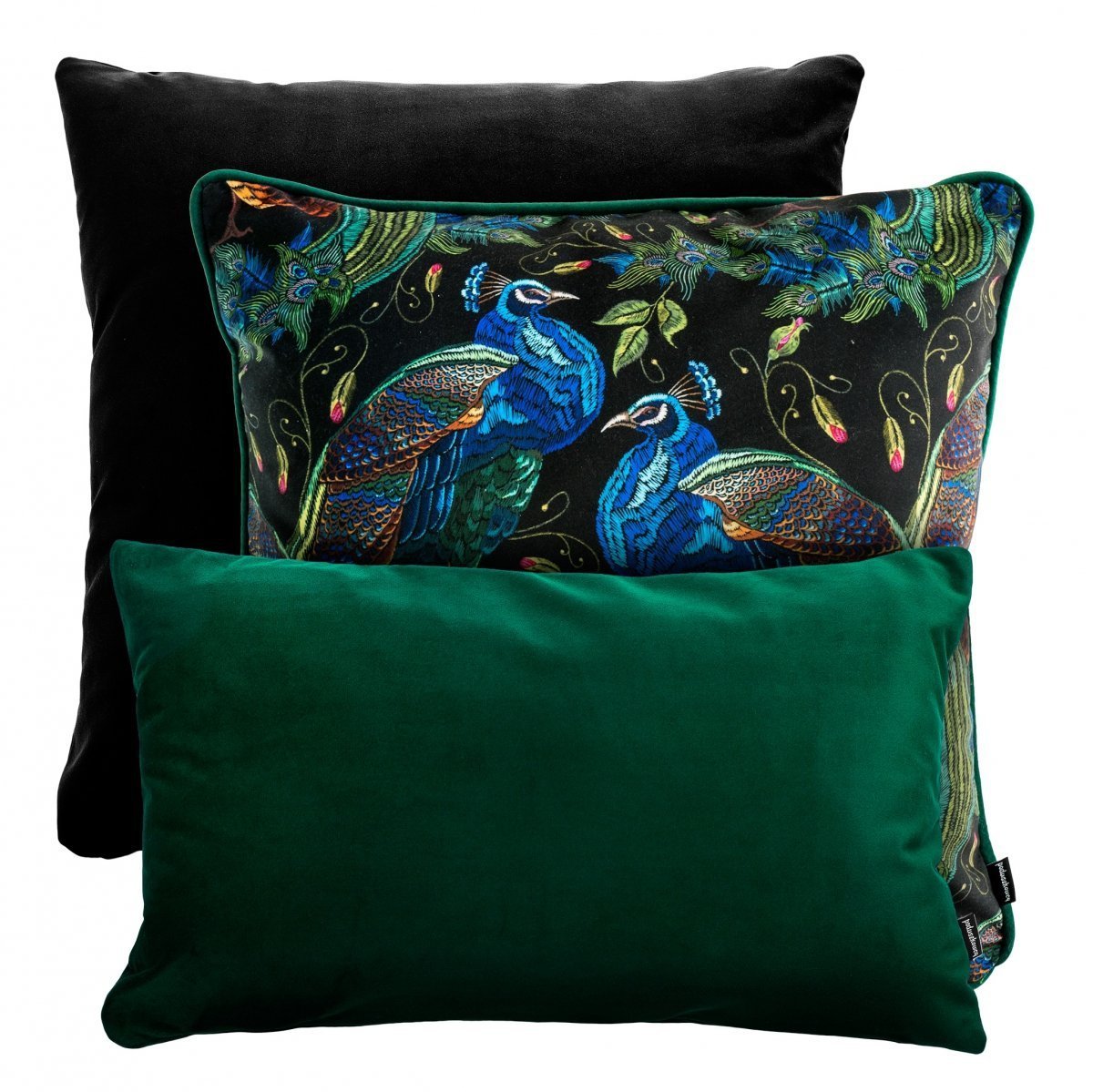 Czarno-zielony zestaw poduszek dekoracyjnych Peacock