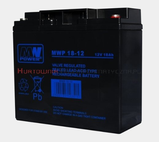 MW POWER Akumulator AGM 12V 18,0 Ah, przyłącze gwint wewnętrzny (10lat),