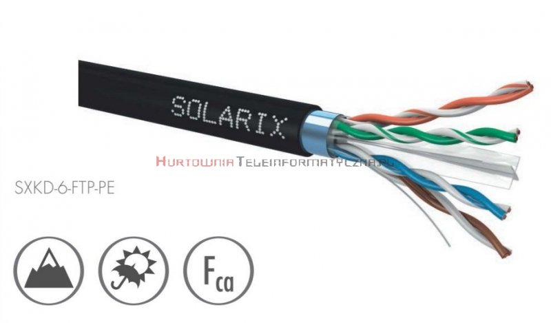 SOLARIX kabel F/UTP, drut, zewnętrzny suchy, czarny, kat.6 - 500m