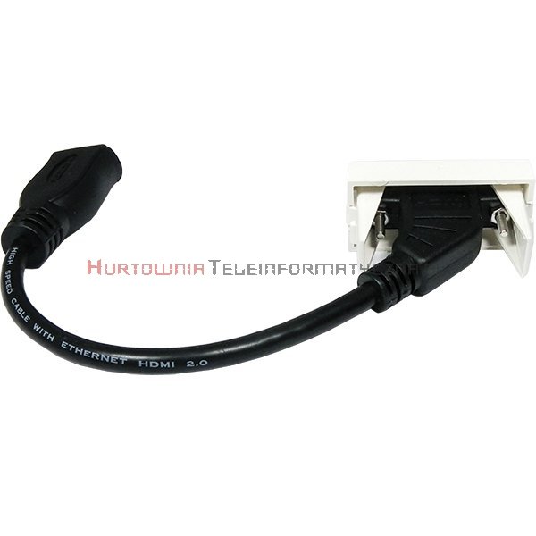 Moduł HDMI 3D v1.4 MOSAIC 22.5x45 biały, przelotowy, kątowy, kabel 20cm
