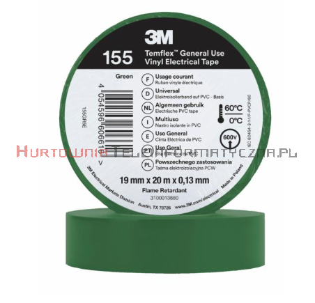 3M TEMFLEX 155 taśma izolacyjna PCW 19mm X 20m zielona