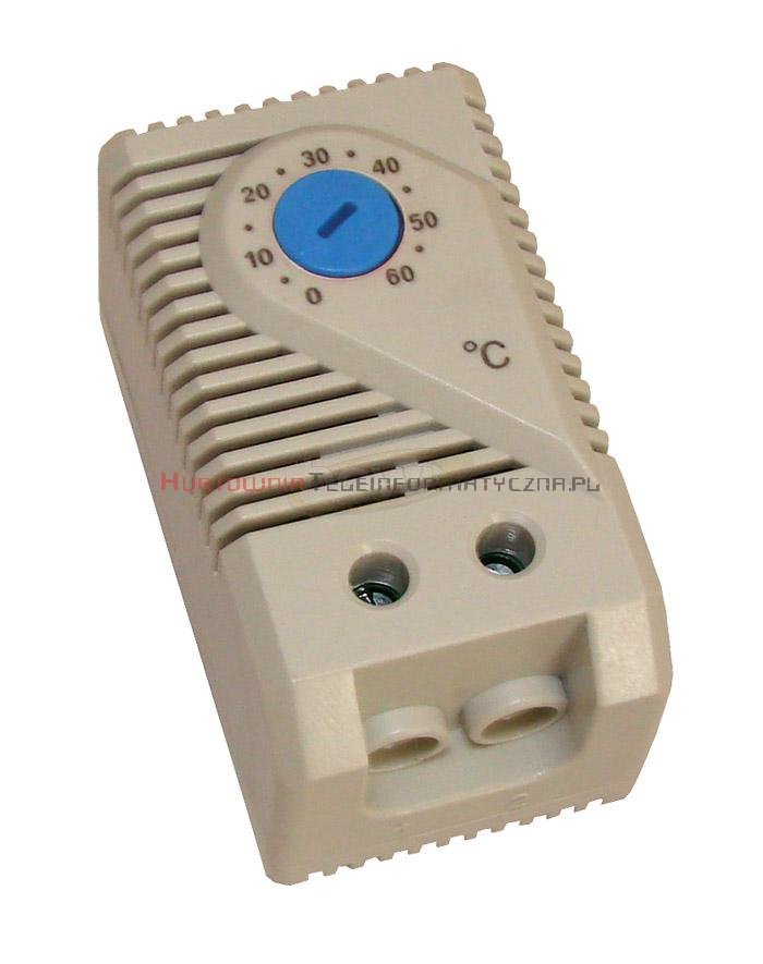 Termostat na szynę TH35 0-60st.C, NO 10A, 230V, z kablem zasilającym, szary