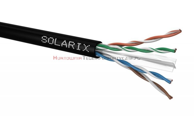SOLARIX kabel U/UTP, drut, zewnętrzny suchy, czarny, kat.6