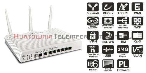 DRAYTEK Vigor 2860n plus router WiFi 1xWAN GE, 1xVDSL2/ADSL2, 6xLAN GE, 2xUSB, VPN