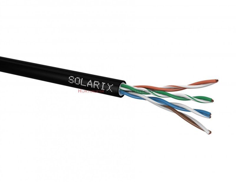 SOLARIX kabel U/UTP, drut, zewnętrzny żelowany, czarny, kat.5e - 305m