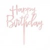 Topper na tort Happy Birthday lustrzany różowe złoto 1szt. 