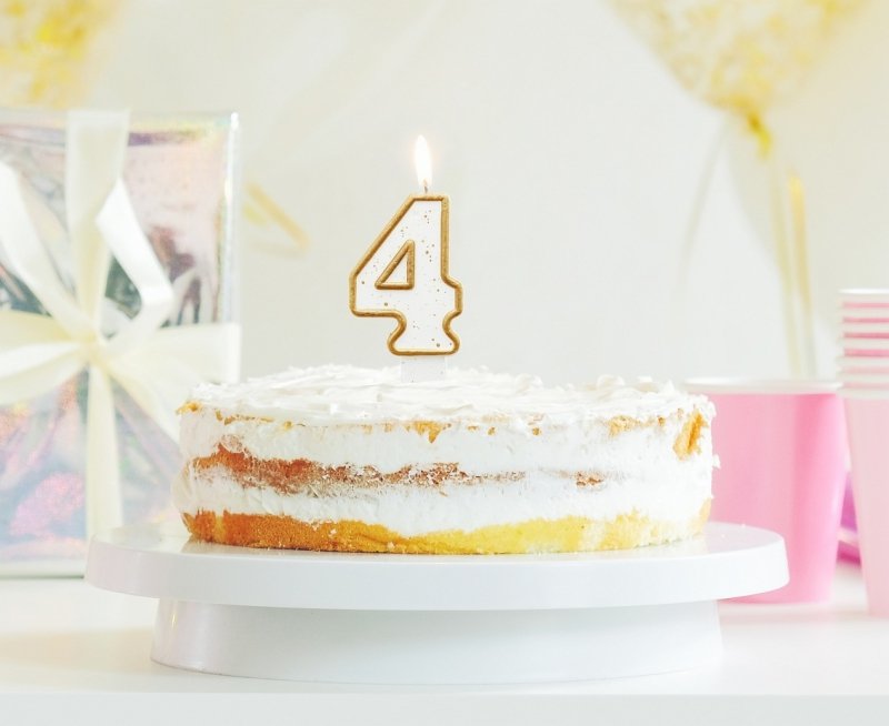 Świeczka urodzinowa na tort brokatowa ZŁOTA CYFRA 4