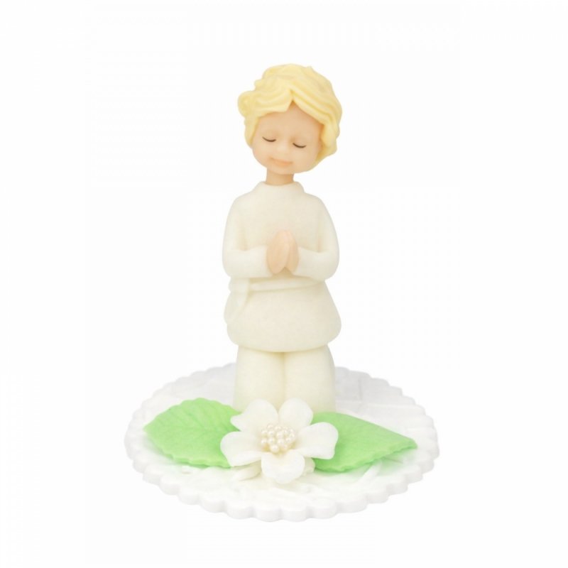  Figurka na tort KOMUNIA - dziecko klęczące cukrowe - chłopczyk