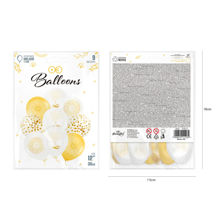 Balony Komunijne IHS Biało-Złote Pierwsza Komunia Święta 12cali 9szt