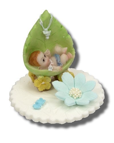 Hokus - Chłopczyk w kołysce z liścia - dekoracja na chrzest