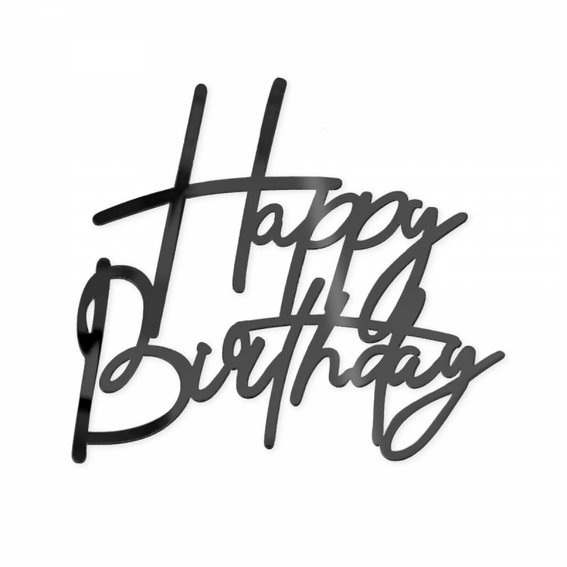 Topper czarny Happy Birthday – dekoracja na bok tortu | Partypal