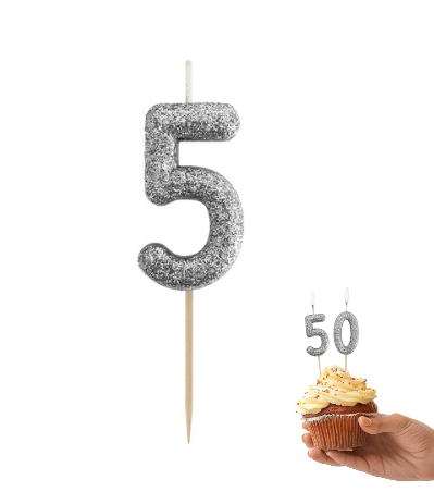 Świeczka Piker MINI Cyfra 5, BIO Brokatowa Czarna – 1 Szt.