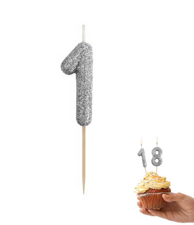 Świeczka Piker MINI Cyfra 1, BIO Brokatowa Czarna – 1 Szt.