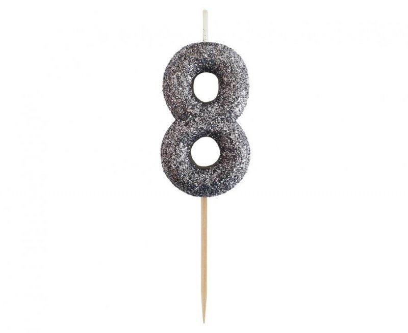 Świeczka Piker MINI Cyfra 8, BIO Brokatowa Czarna – 1 Szt.