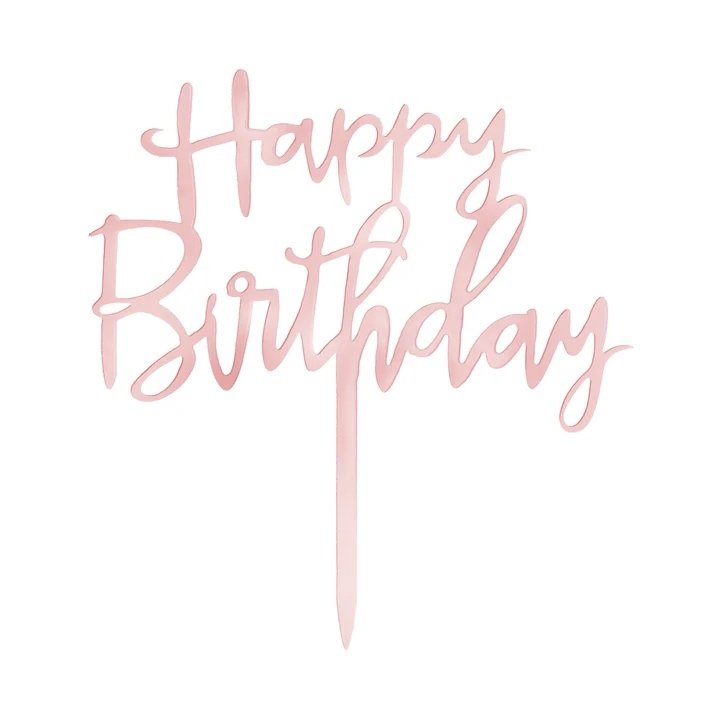 Topper na tort Happy Birthday lustrzany różowe złoto 1szt. 