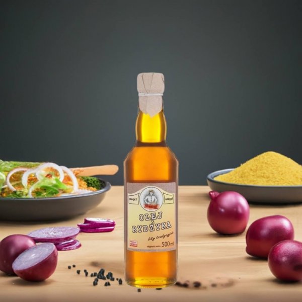 Olej z rydzyka lnianki 500ml butelka szklana bity tradycyjnie, z pierwszego tłoczenia Olechata Roztocze