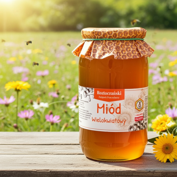 Miód wielokwiatowy nektarowy 1000g słoik 1kg Roztoczański Związek Pszczelarzy Olechata Roztocze