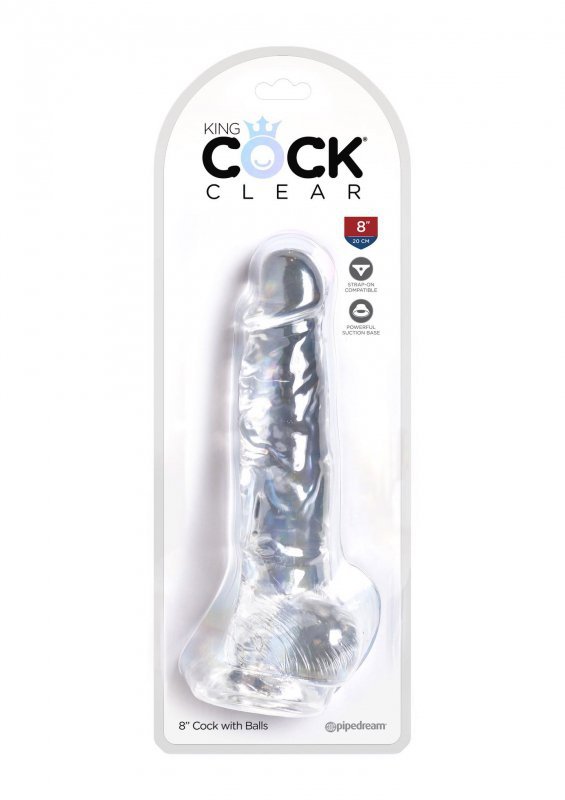 King Cock 8 Inch Cock w Balls Transparent