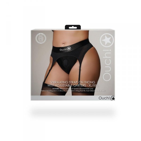 Vibrating Strap-on Thong with Adjustable Garters - XL/XXL