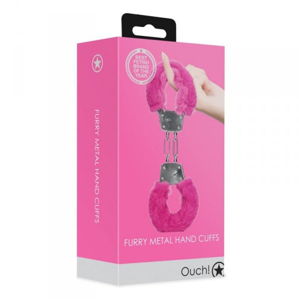 Furry Metal Hand Cuffs - Pink