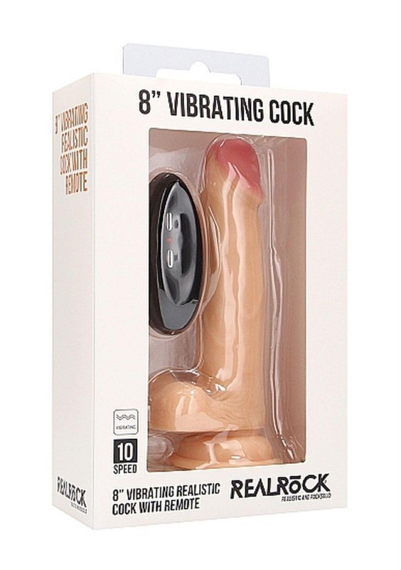 Vibrating Realistic Cock - 8&quot;&quot; - With Scrotum - Skin