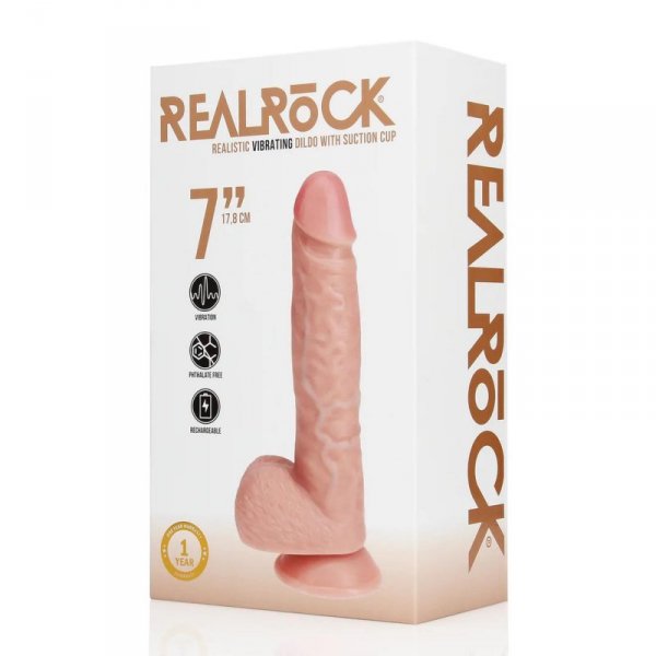 Vibrating Regular Straight Cock with Balls - 7&quot; / 18 cm - Flesh