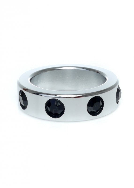 Pierścień-Metal Cock Ring with Black Diamonds Medium