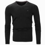 Sweter męski Tommy Hilfiger czarny jedwab z dekoldem v-neck