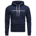 Bluza Tommy Hilfiger męska granatowa z kapturem bawełniana duże logo