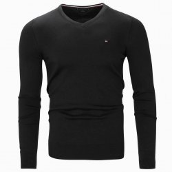 Sweter męski Tommy Hilfiger czarny jedwab z dekoldem v-neck