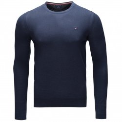 Sweter męski Tommy Hilfiger granatowy jedwab z okrągłym dekoldem