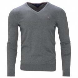 Sweter męski Tommy Hilfiger szary jedwab z dekoldem v-neck