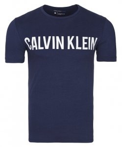 T-shirt koszulka Calvin Klein  męska z okrągłym dekoldem duże logo granatowa