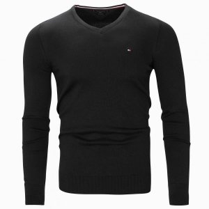 Sweter męski Tommy Hilfiger czarny jedwab z dekoldem v-neck