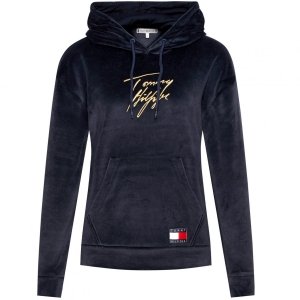 Tommy Hilfiger bluza granatowa welurowa damska z kapturem